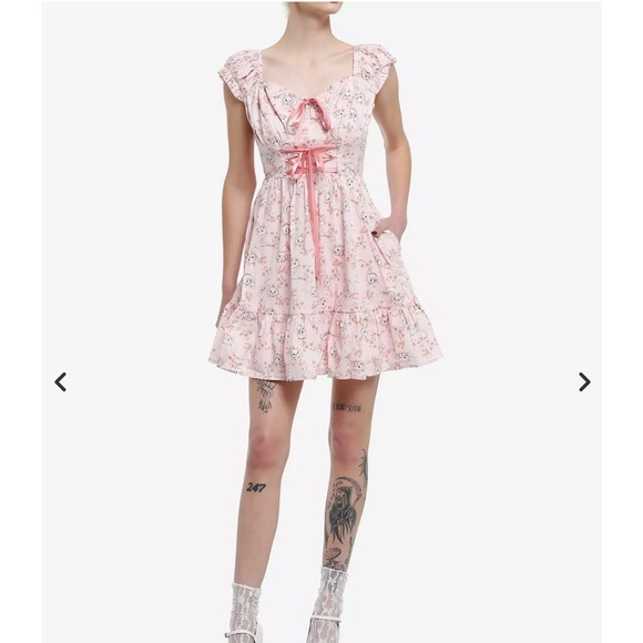 Dresses & Skirts - Disney Marie Aristocats Pink Floral Lace Up Corset Ruffle Cap Sleeve Dress LG